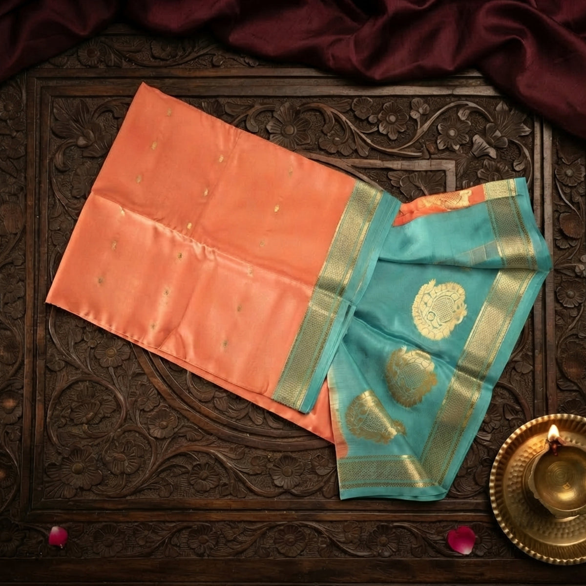 Mallige- Peach and Blue