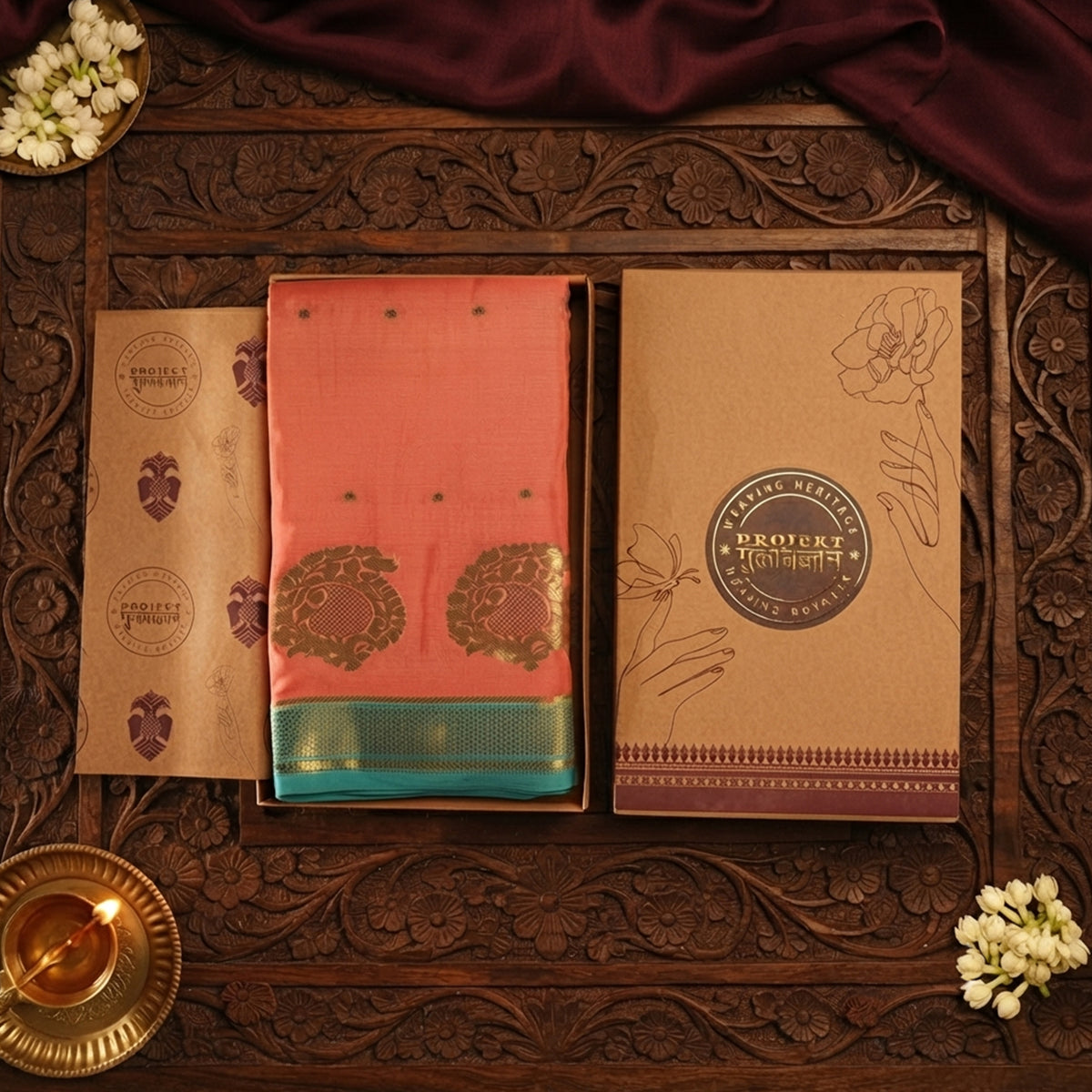 Mallige- Peach and Blue