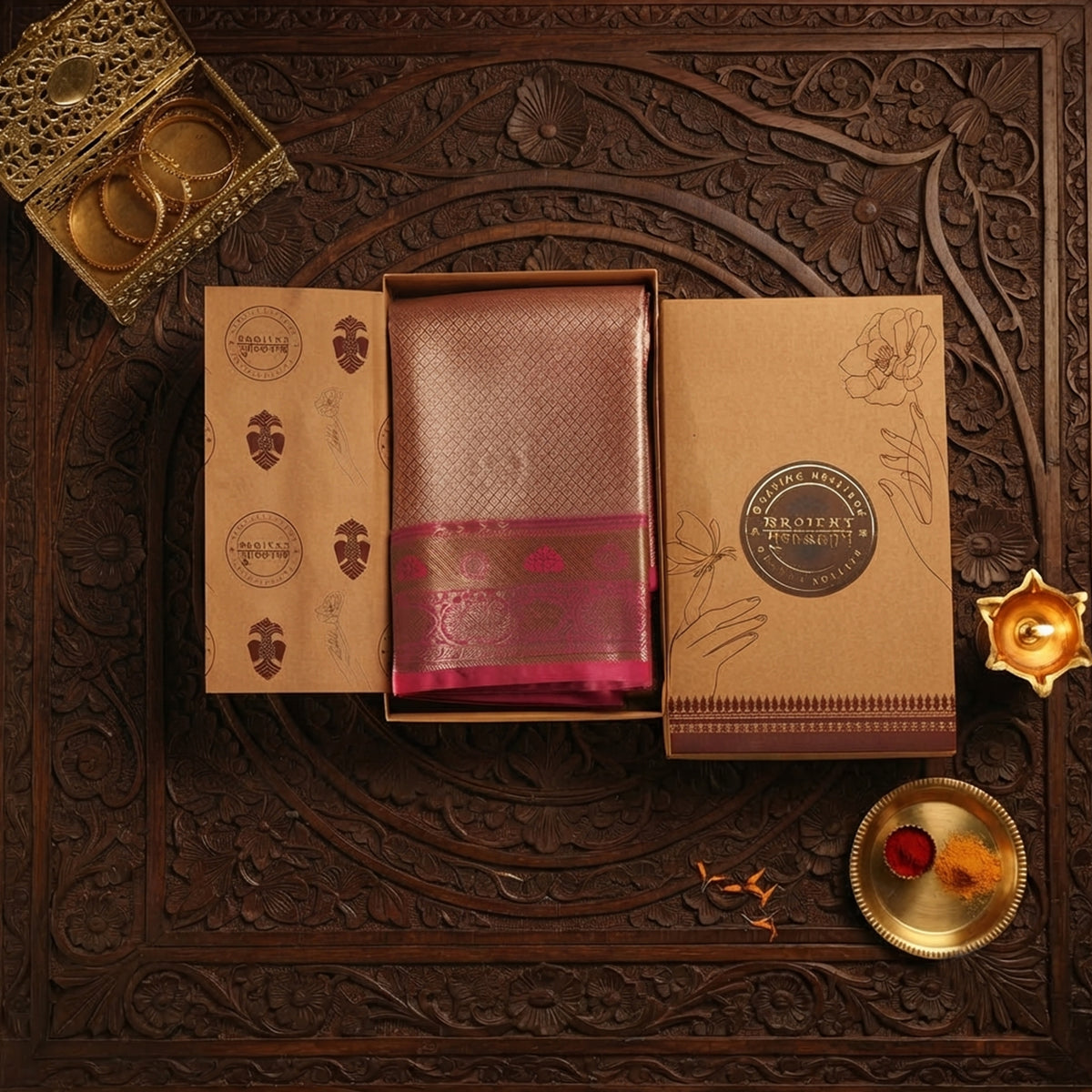 Minchu Pattu-  Pink and Gold