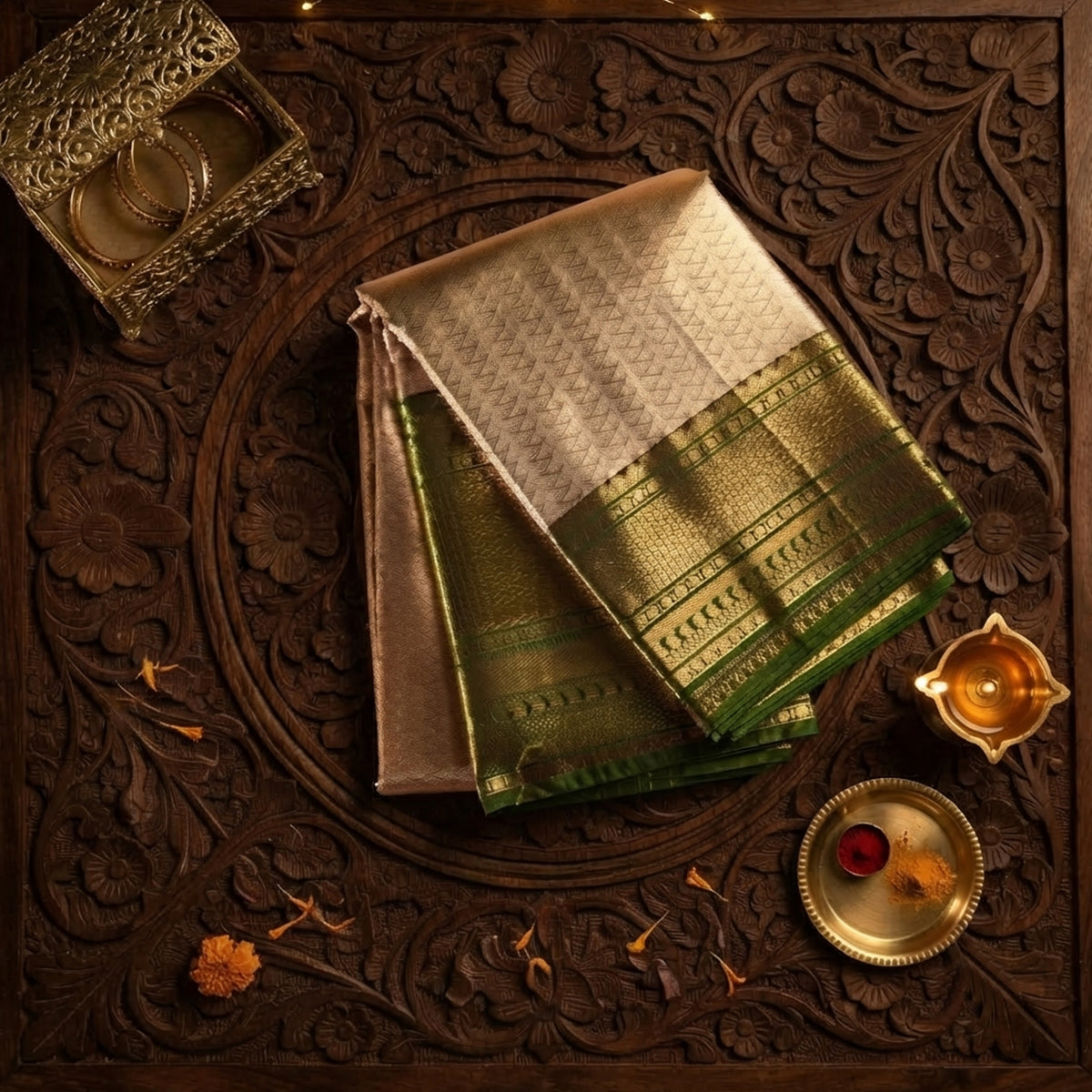 Minchu Pattu-  copper and green