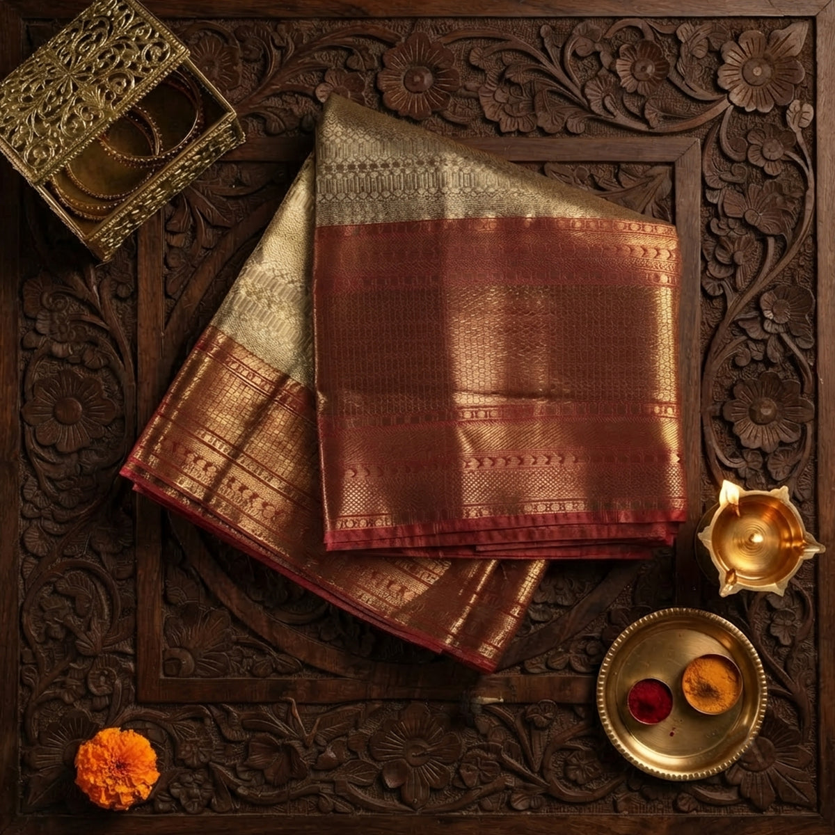 Minchu Pattu-  Copper and Red