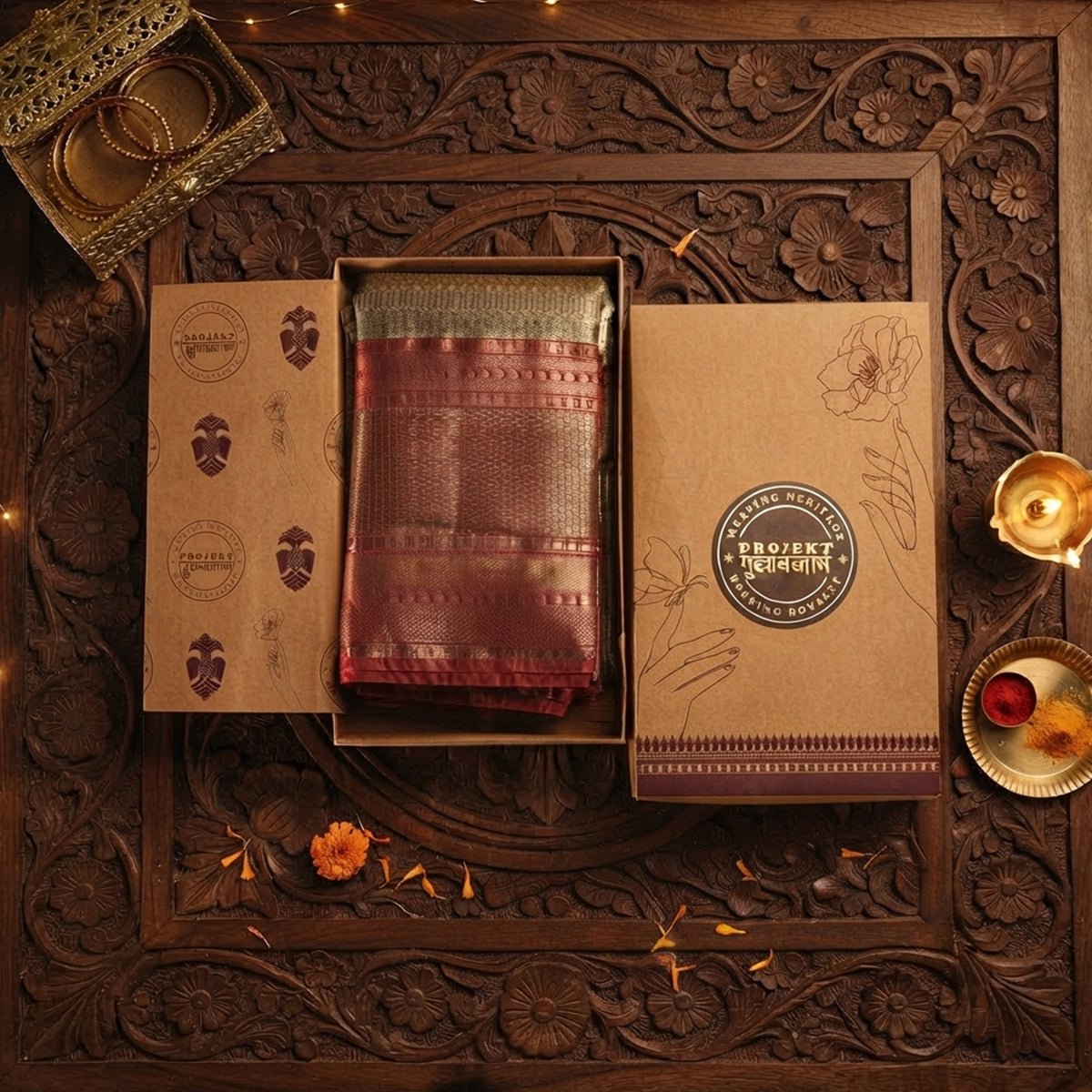 Minchu Pattu-  Copper and Red