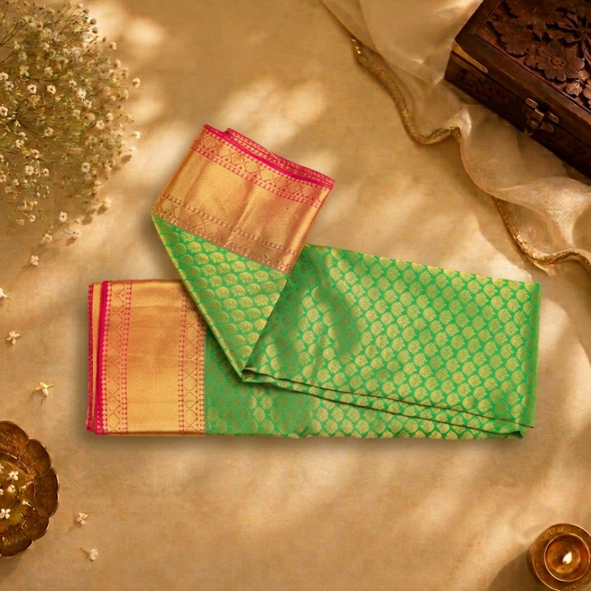 Gopuram- Offwhite, Pink and Green